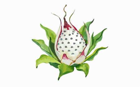 Dragon fruit isolated on white background. Vector illustration in watercolor style.のイラスト素材