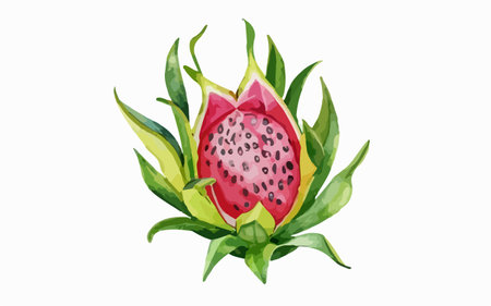 Watercolor dragon fruit isolated on white background. Hand drawn illustration.のイラスト素材