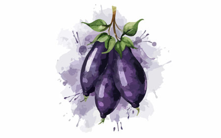 Illustration of fresh purple eggplants on watercolor background.のイラスト素材