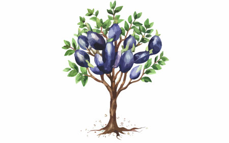 Olive tree with olives. Hand drawn watercolor illustration.のイラスト素材