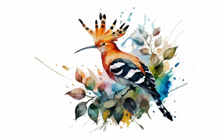 Watercolor bird hoopoe, hand drawn illustration on white background.のイラスト素材
