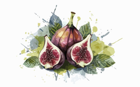 Hand drawn watercolor illustration of figs on white background. Vector illustration.のイラスト素材