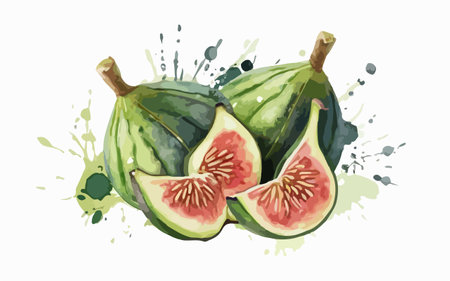 Fresh figs. Hand drawn watercolor illustration isolated on white backgroundのイラスト素材