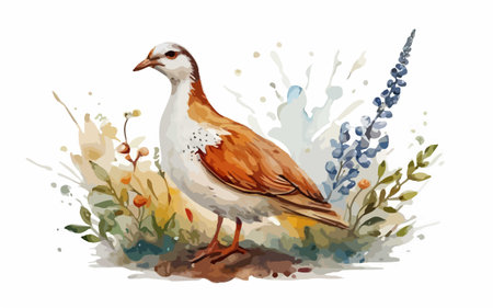 Watercolor hand drawn illustration of a bird on a white background.のイラスト素材