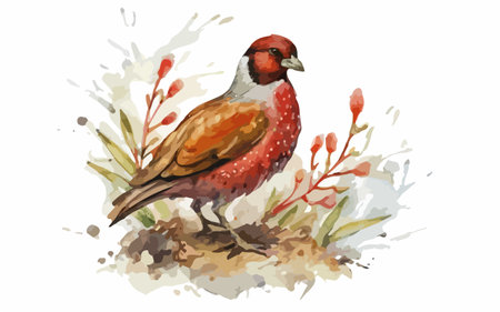 Watercolor vector illustration of a red-crested cardinal birdのイラスト素材