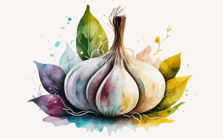 Illustration of Garlic with watercolor background. Vector illustration.のイラスト素材