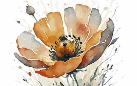 Hand drawn watercolor poppies on a white background. Vector illustration.のイラスト素材