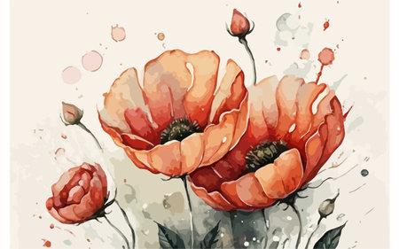 Hand drawn poppies on grunge background. Vector illustration.のイラスト素材
