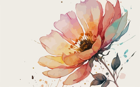 Hand drawn watercolor illustration of peony flower, floral background.のイラスト素材