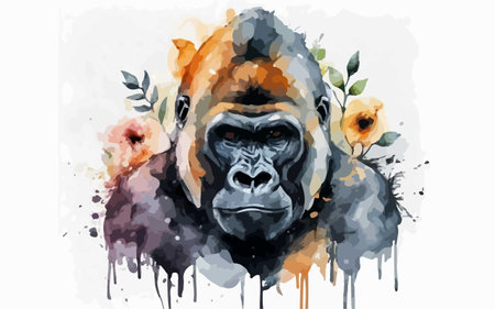 Gorilla with flowers in watercolor style. Vector illustration.のイラスト素材