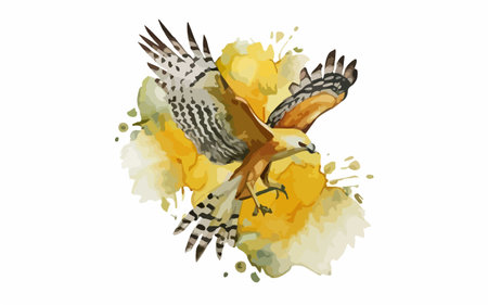 Watercolor illustration of a hawk on a background of yellow flowers.のイラスト素材