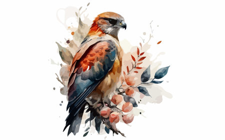 Watercolor illustration of a red-winged hawk on a white backgroundのイラスト素材