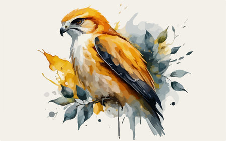 Watercolor vector illustration of a bird of prey sitting on a branchのイラスト素材