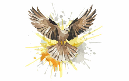 Illustration of an eagle with wings spread and splashes of paintのイラスト素材