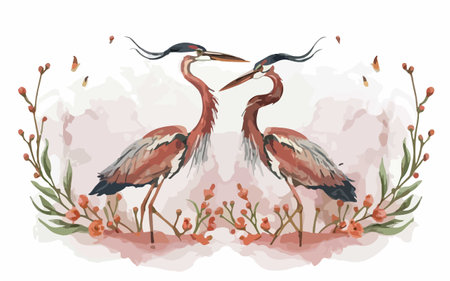 Couple of herons in the watercolor style. Vector illustration.のイラスト素材