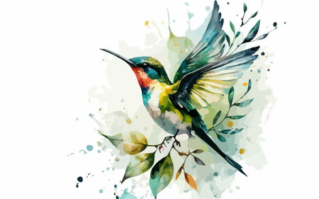 Colorful bird with watercolor splashes on a white background.のイラスト素材