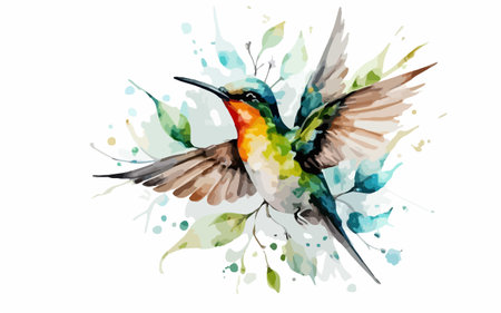 Beautiful watercolor hummingbird isolated on a white background. Vector illustration.のイラスト素材
