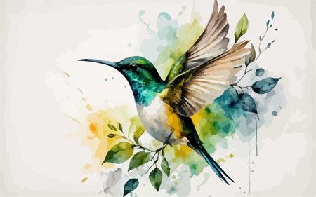Hummingbird on watercolor background. Watercolor vector illustration.のイラスト素材