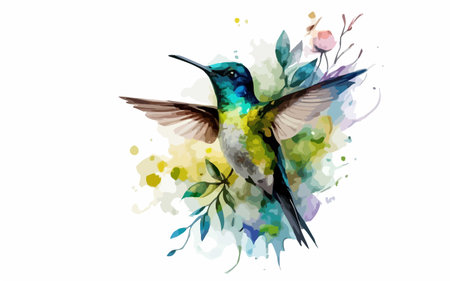 Hummingbird watercolor painting on white background. Vector illustration.のイラスト素材