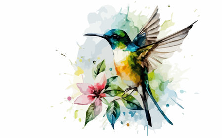 Hummingbird with flowers in watercolor style. Vector illustration.のイラスト素材