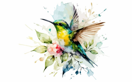 Hummingbird watercolor painting. Hummingbird vector illustration.のイラスト素材