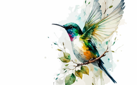 Hummingbird isolated on white background. Watercolor hand drawn illustrationのイラスト素材
