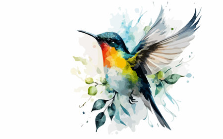 Hummingbird watercolor painting on white background. Vector illustration.のイラスト素材
