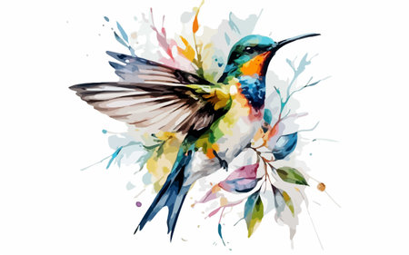 Hummingbird in watercolor style. Hand drawn vector illustration.のイラスト素材