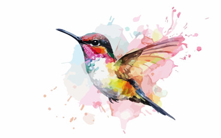 Hummingbird with watercolor splash. Hand drawn vector illustration.のイラスト素材