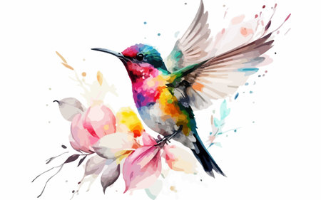 Colorful bird in watercolor style on floral background. Vector illustration.のイラスト素材