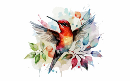 Hummingbird watercolor painting on white background, vector illustration.のイラスト素材