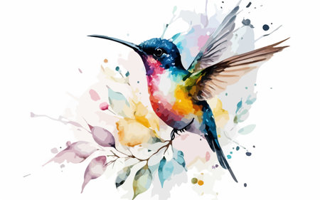 Hummingbird on watercolor background. Watercolor painting. Vector illustration.のイラスト素材