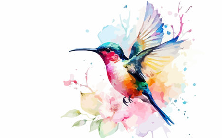 Hummingbird watercolor painting on white background, vector illustration.のイラスト素材
