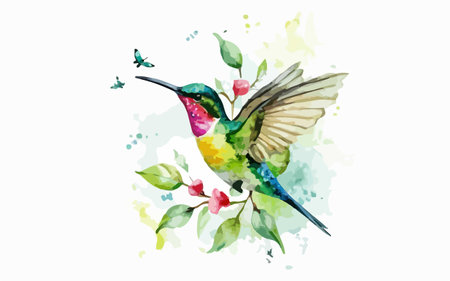 Hummingbird watercolor vector illustration. Isolated on white background.のイラスト素材