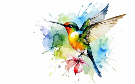 Hummingbird with colorful watercolor splashes. Vector illustration.のイラスト素材