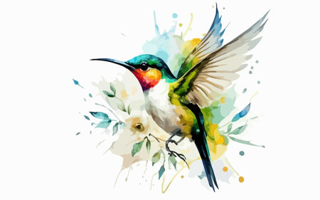 Hummingbird on a white background. Watercolor painting. Vector illustration.のイラスト素材