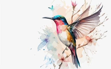 Beautiful colorful bird on watercolor background. Hand drawn vector illustration.のイラスト素材