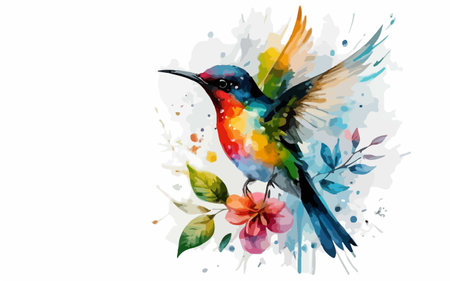 Colorful bird with flowers in watercolor style. Vector illustration.のイラスト素材