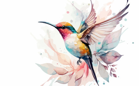 Hummingbird watercolor vector illustration. Hand drawn bird on watercolor background.のイラスト素材