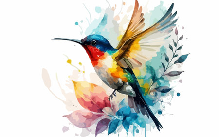 Hummingbird. Watercolor painting on white background. Vector illustration.のイラスト素材
