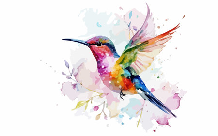 Watercolor colorful hummingbird on watercolor background. Vector illustration.のイラスト素材