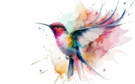 Colorful bird on watercolor splashes background. Vector illustration.のイラスト素材