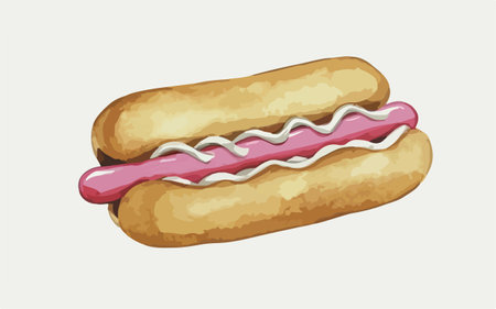 Illustration of a hot dog with pink sauce on a white backgroundのイラスト素材