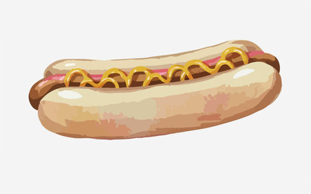 Illustration of hot dog with mustard and ketchup on white backgroundのイラスト素材