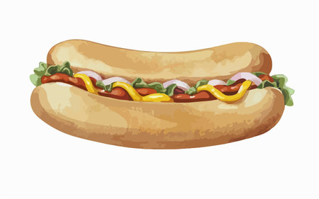 Illustration of a hot dog on a white background. Vector illustration.のイラスト素材