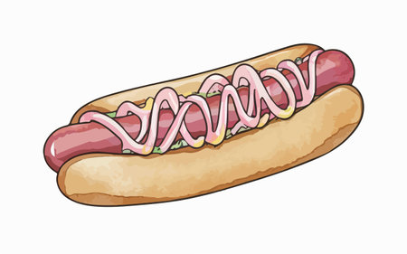 Hot dog on a white background. Vector illustration of fast food.のイラスト素材