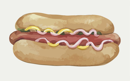 Illustration of a hot dog with mustard and mayonnaise.のイラスト素材