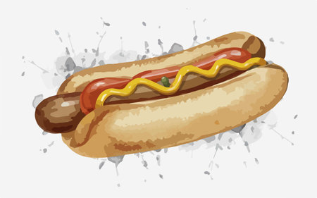 Illustration of hot dog with mustard and ketchup on white backgroundのイラスト素材