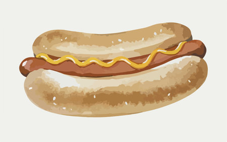 Hot dog with mustard. Vector illustration of a hot dog with mustard.のイラスト素材