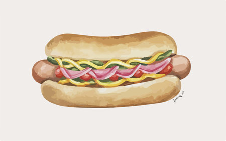 Illustration of a hot dog with mustard, ketchupnnaise and mustardのイラスト素材